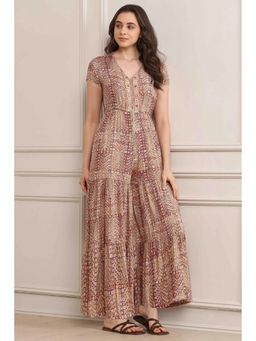 Biba - Womens Grey Printed Rayon Straight Jumpsuit