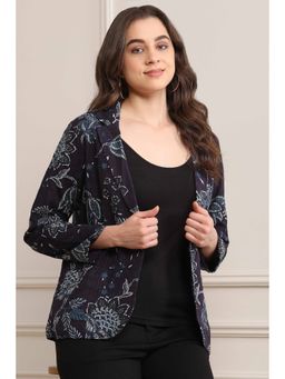 Biba - Rayon Navy Blue Printed Jacket
