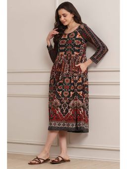 Biba - Rust Cotton Blend Flared Printed Kurta