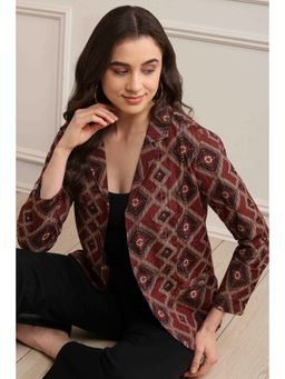 Biba - Black Viscose Straight Printed Jacket