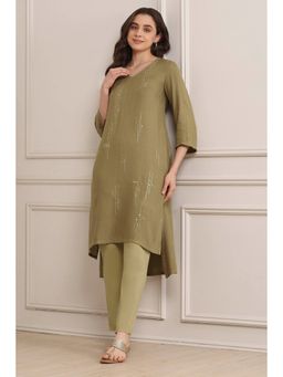 Biba - Viscose Embroidery Pistachio Kurta