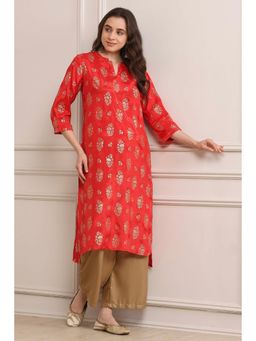 Biba - Women Red Rayon Floral Printed Kurta