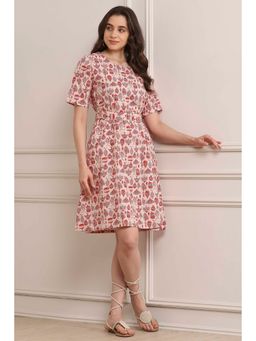 Biba - Women Red Rayon Straight Printed Kurta with Belt (Set of 2)