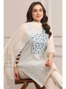 Biba - Women Off White Straight Kurta and Pant with Dupatta