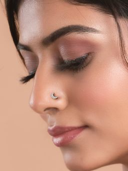 Ornate Jewels - Gold 0.03 Carat Round Lab Grown Diamond Crescent Moon Nose Pin for Women & Girls