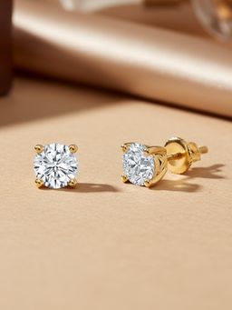 Ornate Jewels - 18K Gold 1 Carat Round Lab Grown Diamond Glow frame Stud Earrings