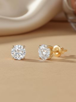 Ornate Jewels - 18K Gold 1.52 Carat Round Lab Grown Diamond Solitaire Stud Earrings