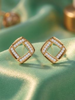 Ornate Jewels - 9K Yellow Gold 0.20 Carat Round Lab Grown Diamond Square Earring for Women & Girls