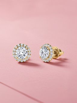 Ornate Jewels - 9K Yellow Gold 1.52 Carat Round Lab Grown Diamond Halo Stud Earring for Women & Girls
