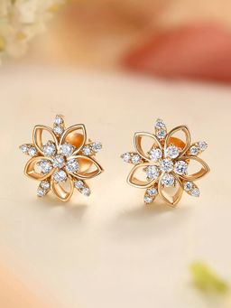 Ornate Jewels - 14K Yellow Gold 0.32 Carat Round Lab Grown Diamond Floral Stud Earring for Women