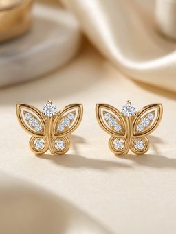 Ornate Jewels - 14K Yellow Gold 0.15 Carat Round Lab Grown Diamond Butterfly Earring for Women & Girls