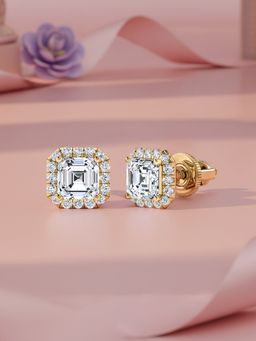 Ornate Jewels - 18K Yellow Gold 1.55 Carat Asscher Lab Grown Diamond Stud Earring for Women & Girls