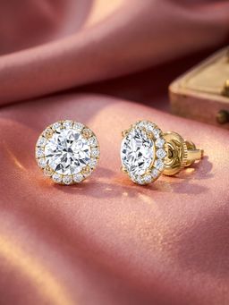 Ornate Jewels - 14K Yellow Gold 2.05 Carat Round Lab Grown Diamond Halo Stud Earring for Women & Girls
