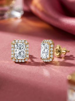 Ornate Jewels - 9K Yellow Gold 2.02 Carat Radiant Lab Grown Diamond Halo Stud Earring for Women