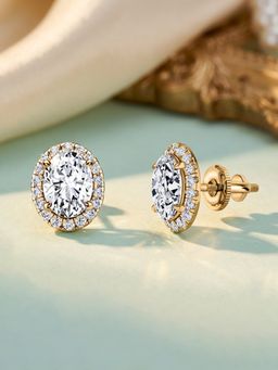 Ornate Jewels - 18K Yellow Gold 2.02 Carat Oval Lab Grown Diamond Halo Stud Earring for Women & Girls