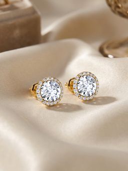 Ornate Jewels - 18K Yellow Gold 3.08 Carat Round Lab Grown Diamond Halo Stud Earring for Women & Girls