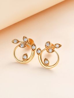 Ornate Jewels - 9K Yellow Gold 0.25 Carat Round Lab Grown Diamond Leaf Stud Earring for Women & Girls