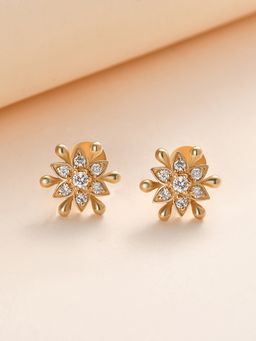 Ornate Jewels - 14K Yellow Gold 0.24 Carat Round Lab Grown Diamond Floral Stud Earring for Women