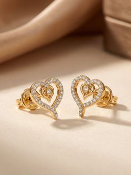 Ornate Jewels - 14K Yellow Gold 0.22 Carat Round Lab Grown Diamond Heart Earring for Women & Girls