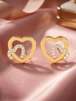 Ornate Jewels - 18K Yellow Gold 0.10 Carat Round Lab Grown Diamond Hearts Stud Earring for Women