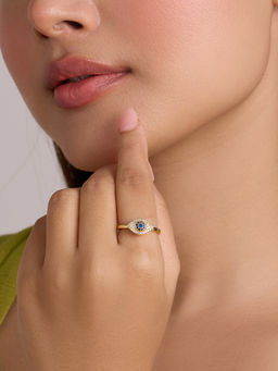 Pipa Bella by Nykaa Fashion - Gold and Blue Zircon Embellished Evil Eye Adjustable Ring