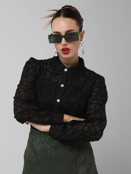 SHOWOFF - Classic Women Embroidered Black Shirt with Inner Slip (Set of 2)