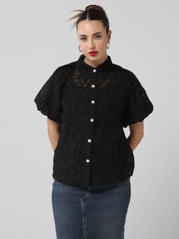 SHOWOFFFF - Classic Women Embroidered Black Shirt with Inner Slip (Set of 2)