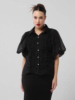 SHOWOFFFF - Classic Women Solid Black Shirt with Inner Slip (Set of 2)