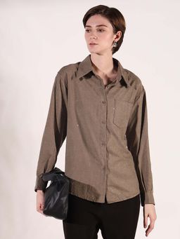 SHOWOFF - Classic Women Polka Dots Brown Shirt
