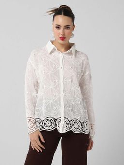 SHOWOFFFF - Classic Women Self Design White Shirt