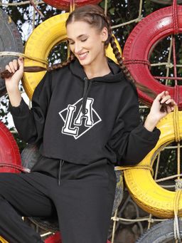 Sera - Women Solid Hood Long Sleeves Crop Sweatshirt