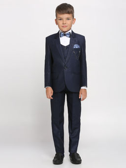 Kids Island - Navy Blue Shirt Waistcoat Blazer with Pant and Bow Tie (Set of 5)