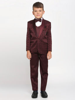 Kids Island - Maroon Shirt Waistcoat Blazer with Pant and Bow Tie (Set of 5)