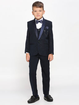 Kids Island - Navy Blue Shirt Waistcoat Blazer with Pant and Bow Tie (Set of 5)