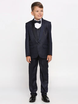 Kids Island - Navy Blue Shirt Waistcoat Blazer with Pant and Bow Tie (Set of 5)