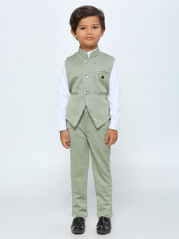 Kids Island - Pista Green Fancy Shirt Waistcoat with Pant and Bow Tie (Set of 4)