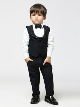 Kids Island - Navy Blue Shirt Waistcoat with Pant and Bow Tie (Set of 4)