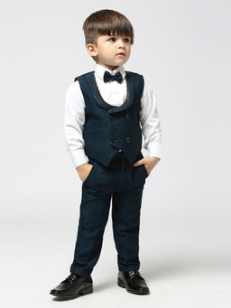 Kids Island - Blue Shirt Waistcoat with Pant and Bow Tie (Set of 4)