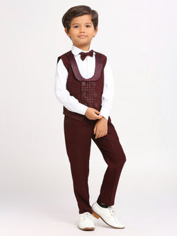 Kids Island - Maroon Shirt Waistcoat with Pant and Bow Tie (Set of 4)