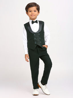 Kids Island - Green Shirt Waistcoat with Pant and Bow Tie (Set of 4)