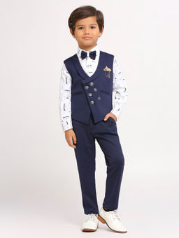 Kids Island - Royal Blue Shirt Waistcoat with Pant and Bow Tie (Set of 4)