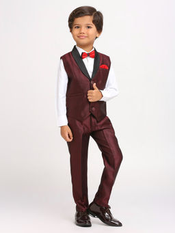 Kids Island - Maroon Shirt Waistcoat with Pant and Bow Tie (Set of 4)