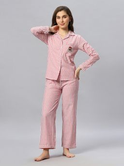 ASHTAG - White And Red Striped Santa Nightsuit