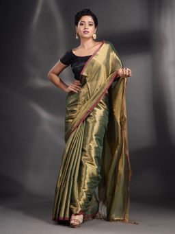 Arhi - Golden Tissue Handwoven Soft Saree with Unstitched Blouse