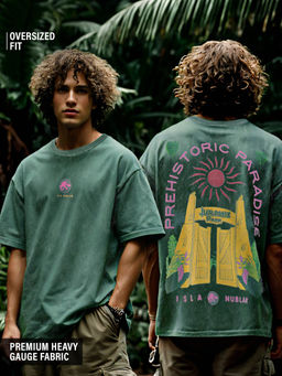 The Souled Store - Official Jurassic Park Prehistoric Paradise Vintage Wash Oversized T-Shirt