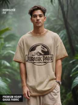 The Souled Store - Official Jurassic Park Logo Oversized Graphic T-Shirt