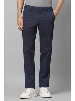 Louis Philippe - Men Navy Blue Slim Fit Solid Flat Front Casual Trousers