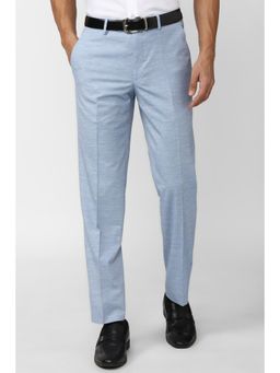 Van Heusen - Men Light Blue Self Design Slim Fit Trousers