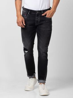 Spykar - Men Carbon Black Cotton Slim Fit Tapered Length Jeans (Kano)