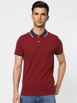 Jack & Jones - Red Contrast Tipping Polo T-shirt